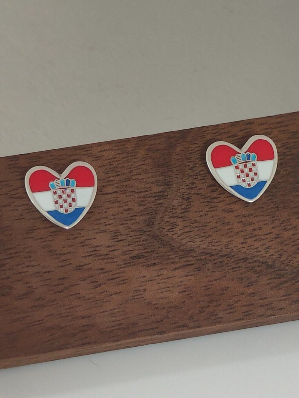 Croatia Flag Heart Stud Earring Exclusive Designed S925 Silver with box